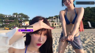 겨ㅇㄷ 츄ㅈ 파란 비키니 해변가 야외 합방 korean bj
